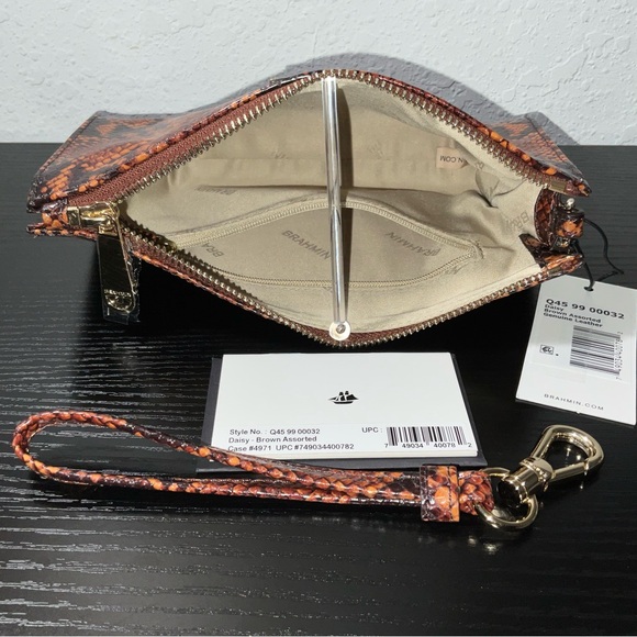 Brahmin Daisy COGNAC & BROWN SNAKE Print Leather Wristlet UNIQUE
